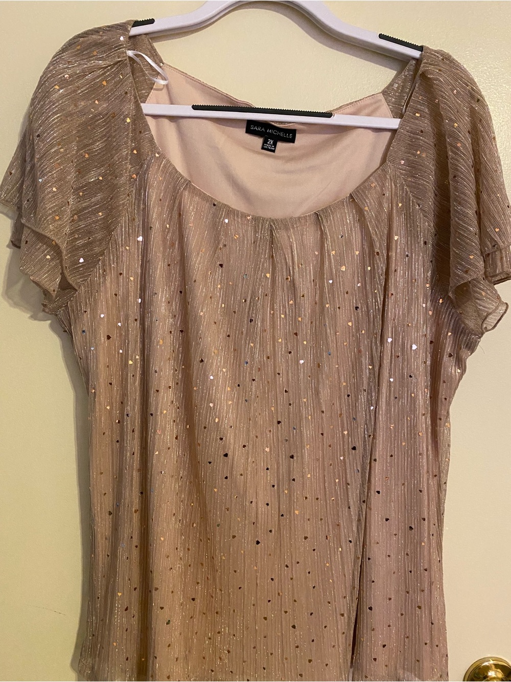 Sara Michelle Gold-Accent Flutter Sleeve Blouse